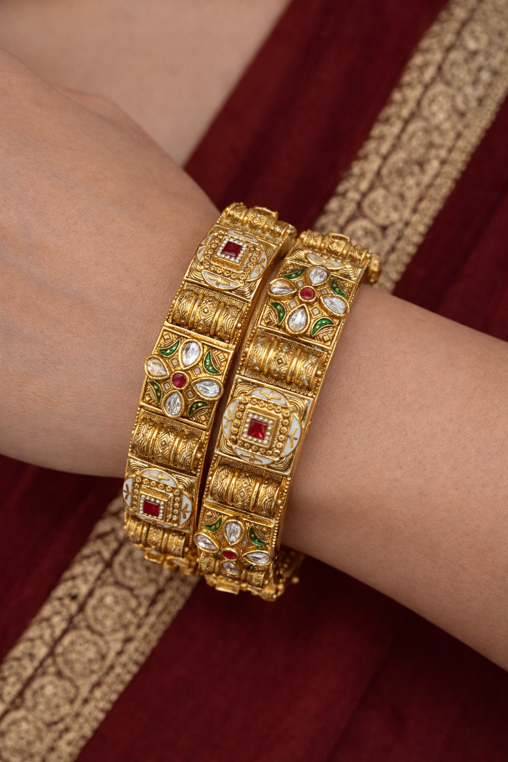 Kundan Heritage Gold-Finish Bracelet Pair