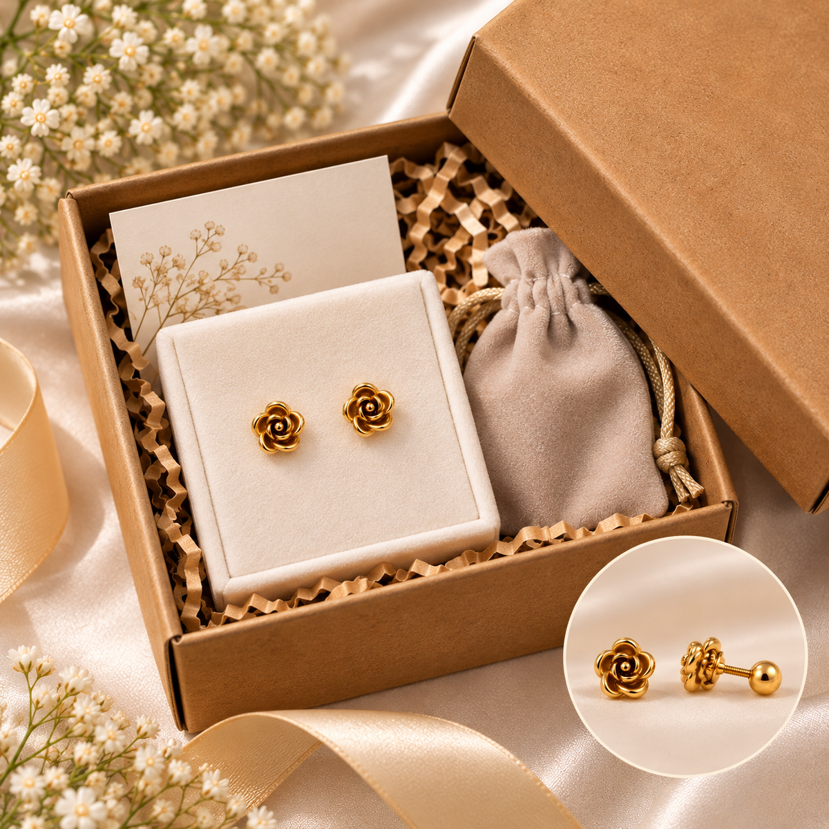 Golden Rose Stud Earrings