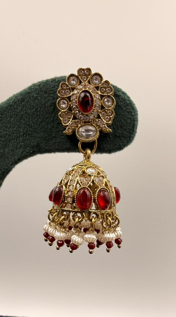 Ruby Kundan Jhumka Earrings