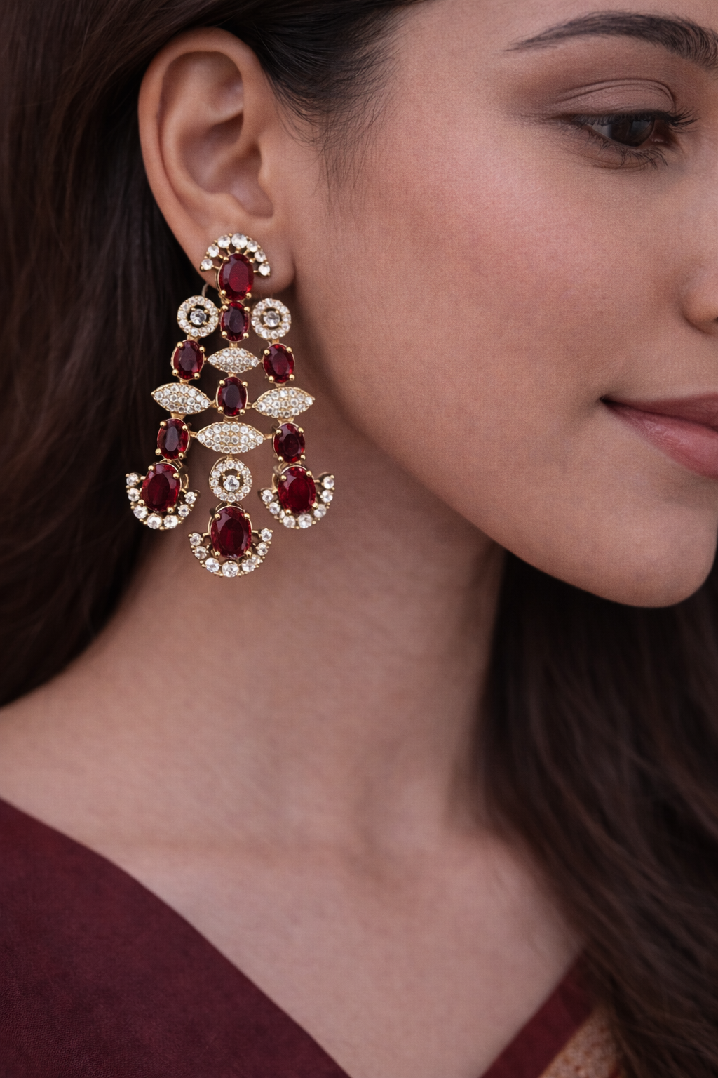 Garnet Cascade Statement Earrings