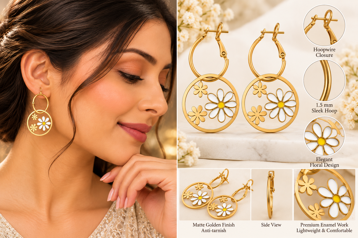 Floral Dangle Hoop Earrings