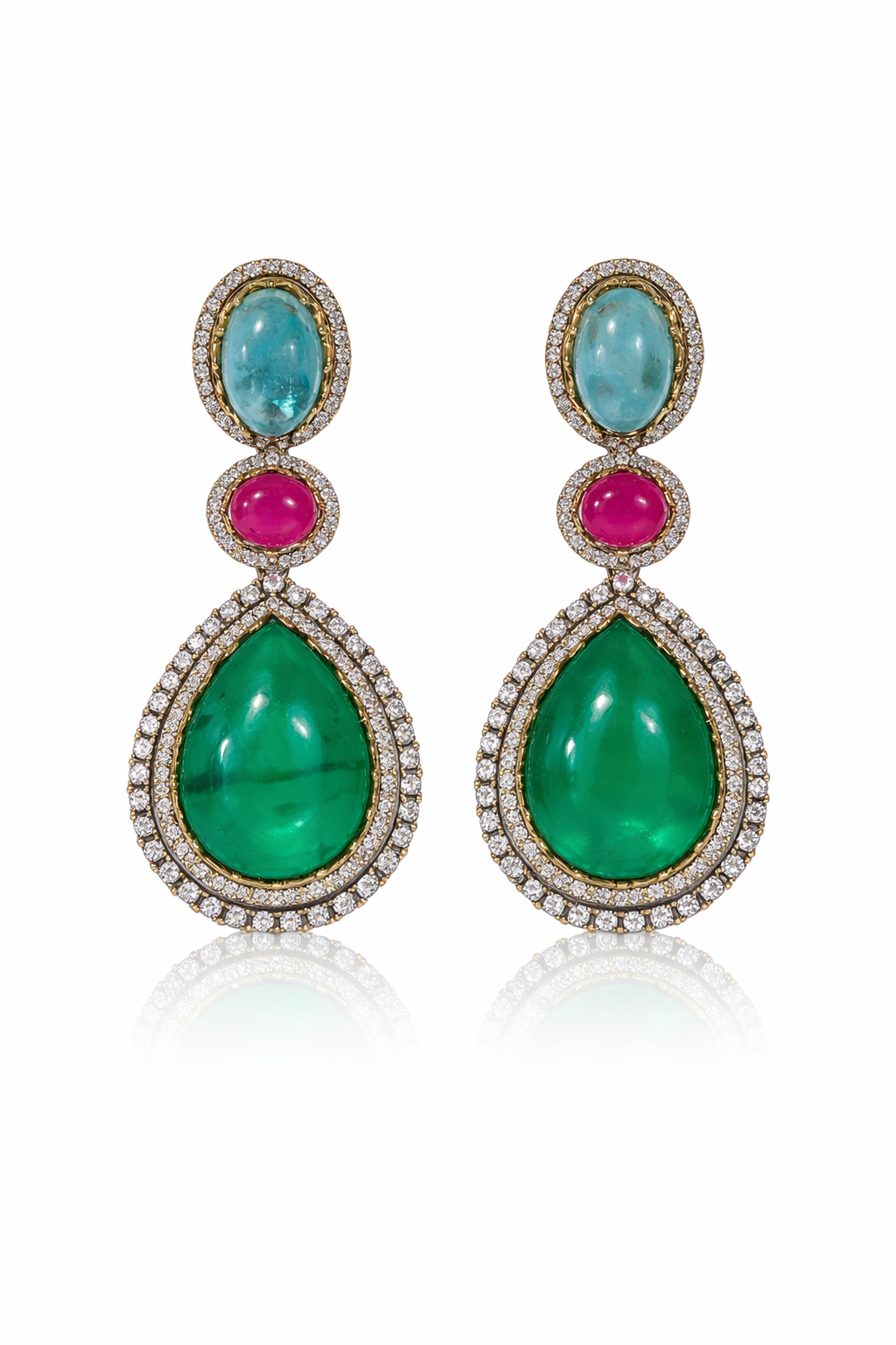 Emerald Aura Trio Drop Earrings