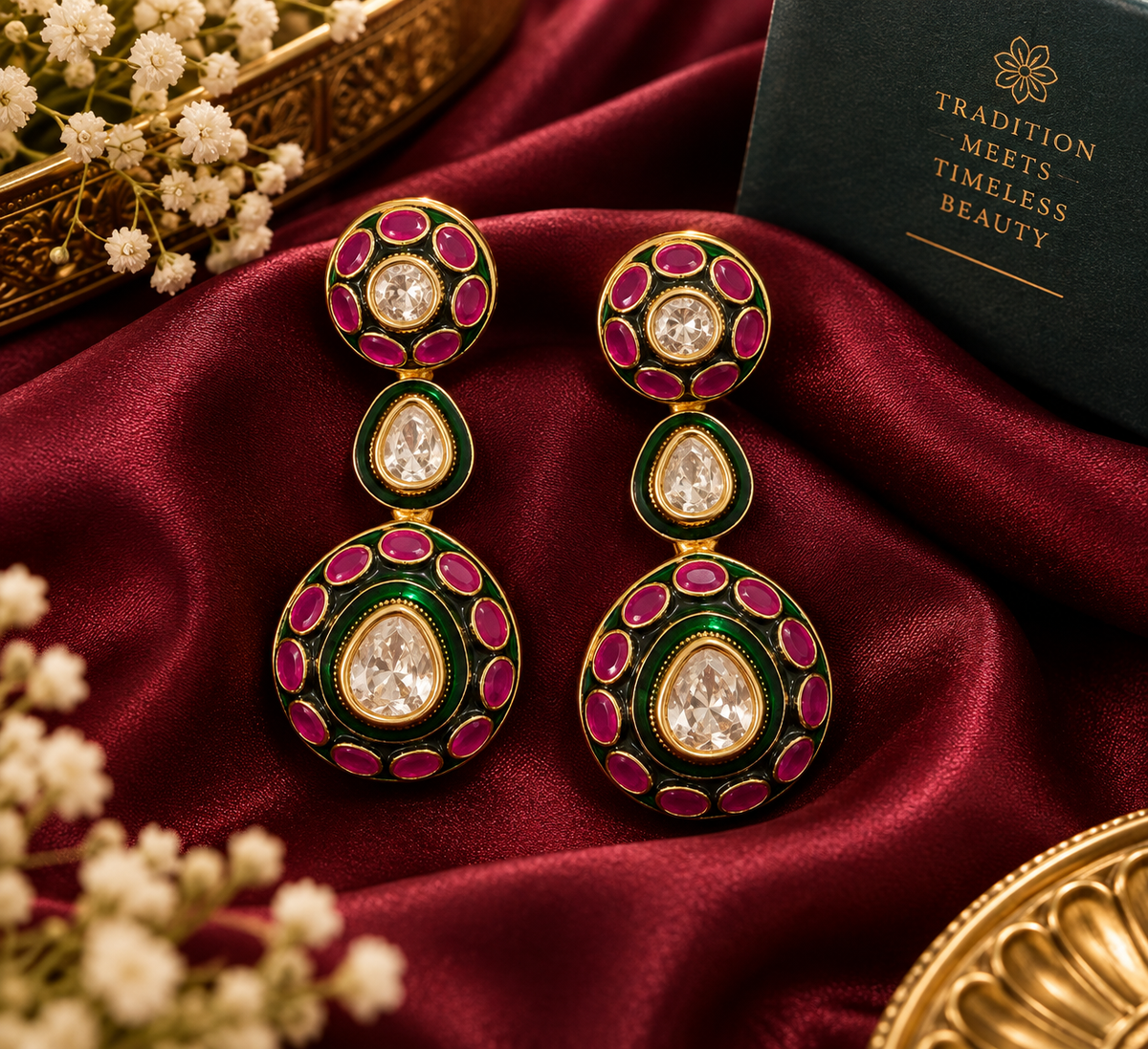 Royal Kundan Meenakari Polky Earrings