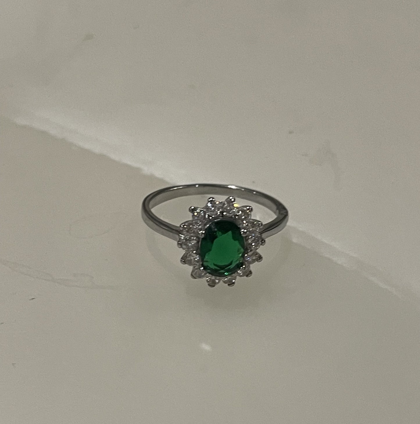 Emerald Grace Halo Silver Ring