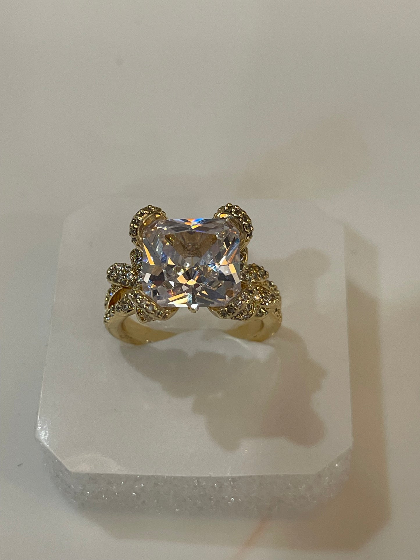 Golden ring with a large diamond.