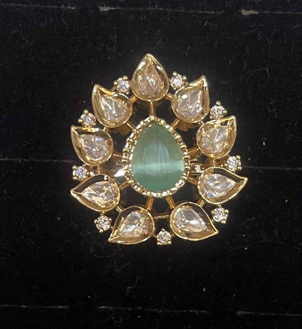 Green Teardrop Floral Cocktail Ring