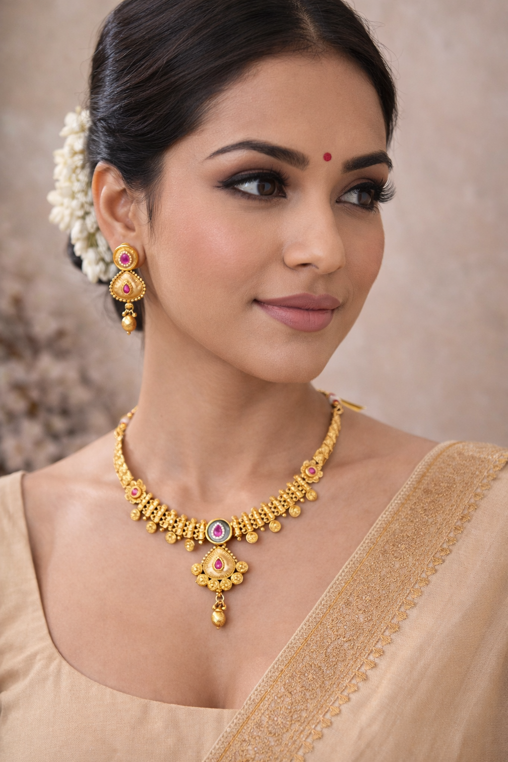 Kumudini Gold-Tone Temple Necklace Set
