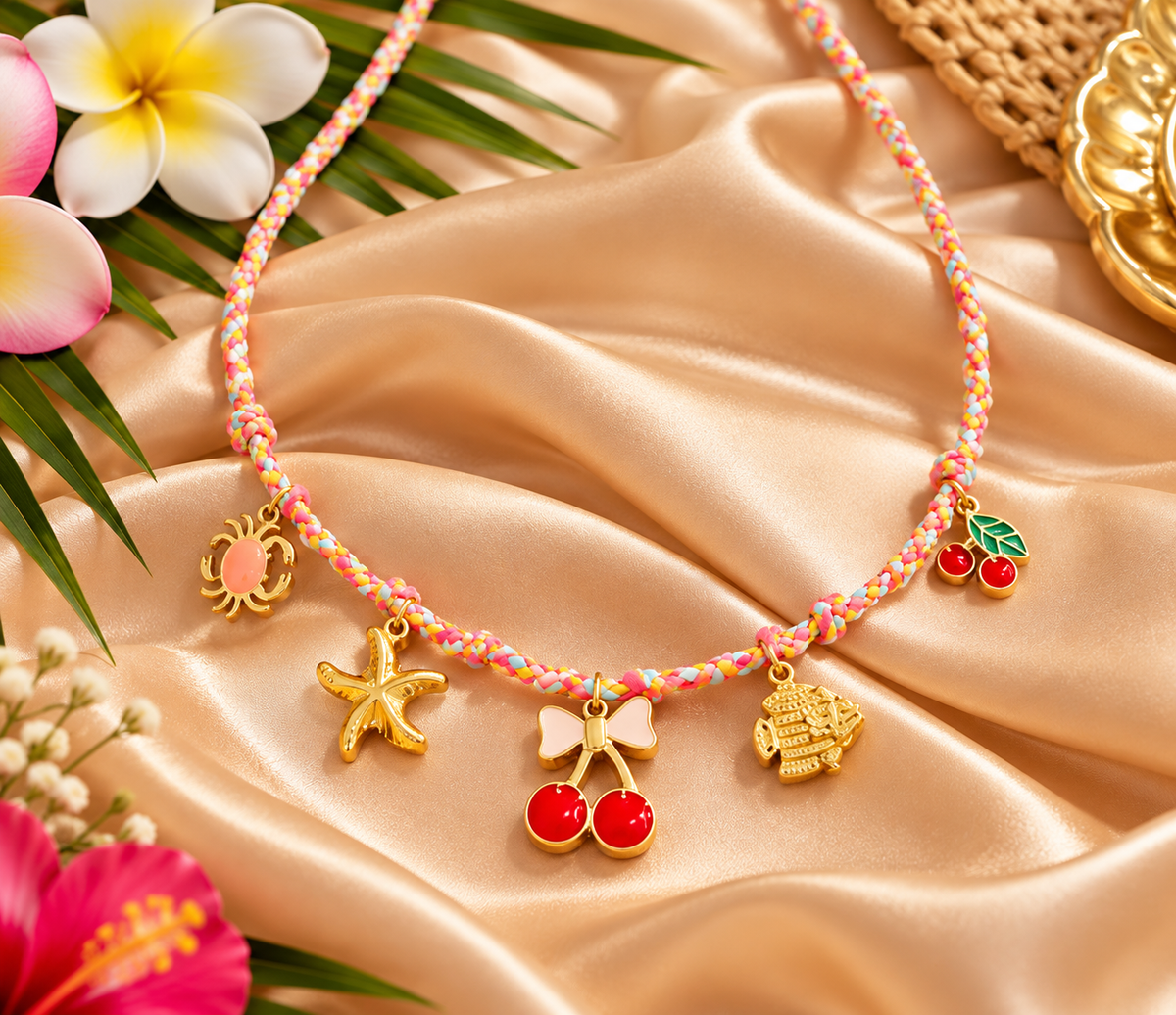 Tropical Woven Thread Charm Necklace