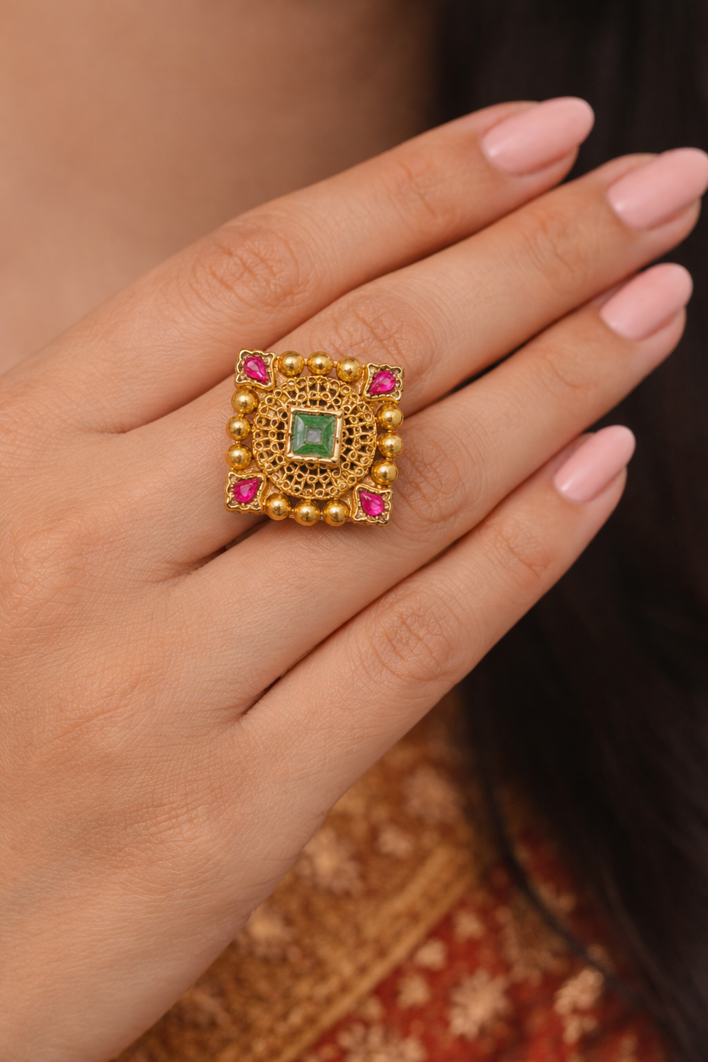 Anaya Kundan Square Ring