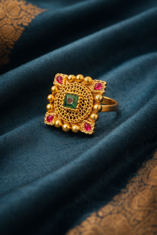Anaya Kundan Square Ring