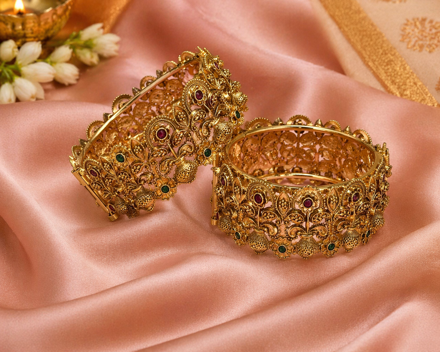 Rajsi Mayura Temple Filigree Golden Bangles