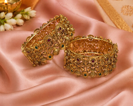 Rajsi Mayura Temple Filigree Golden Bangles