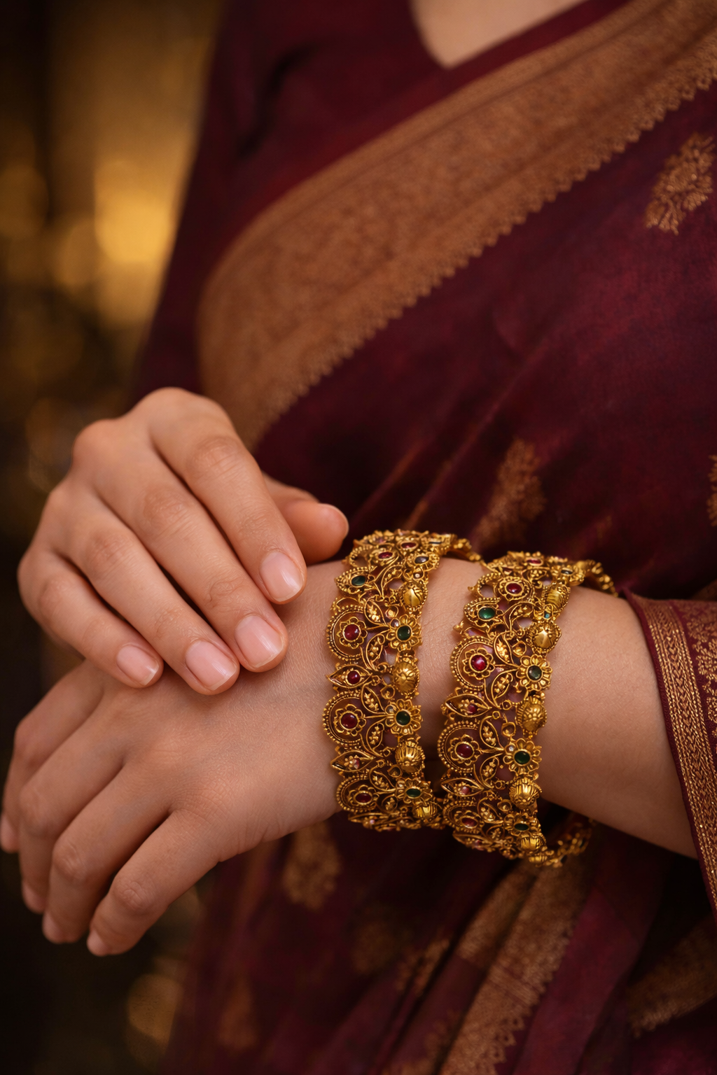 Rajsi Mayura Temple Filigree Golden Bangles