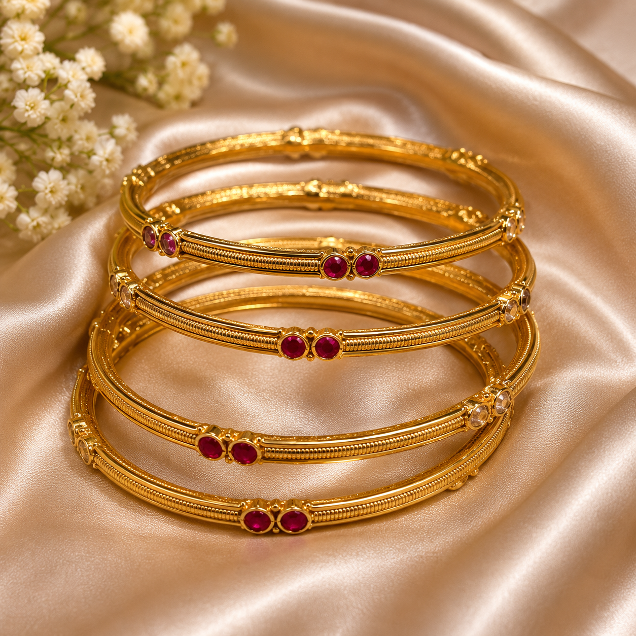 Vaidehi Ruby Gold Bangles Set