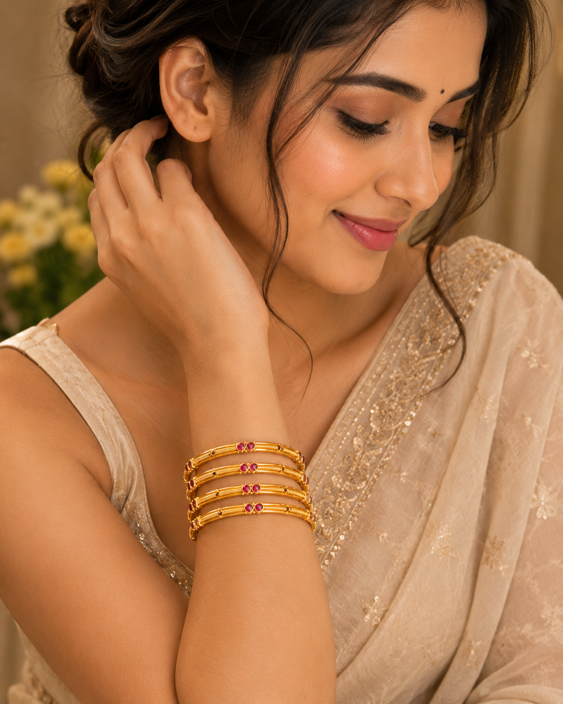 Vaidehi Ruby Gold Bangles Set