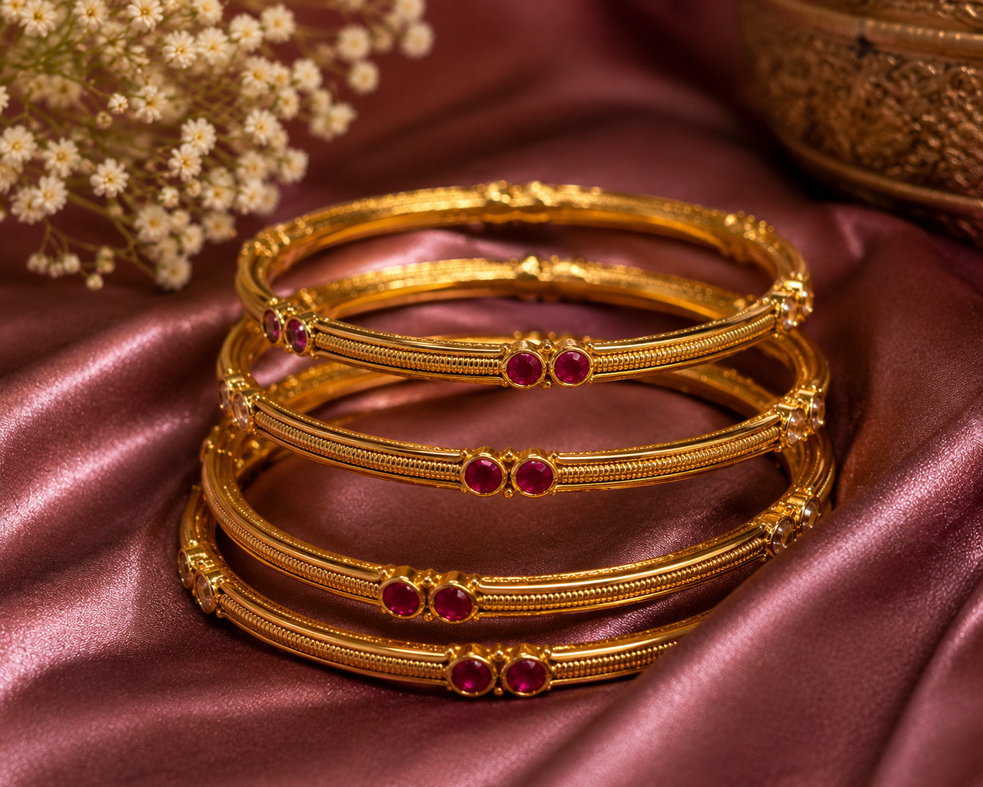 Vaidehi Ruby Gold Bangles Set
