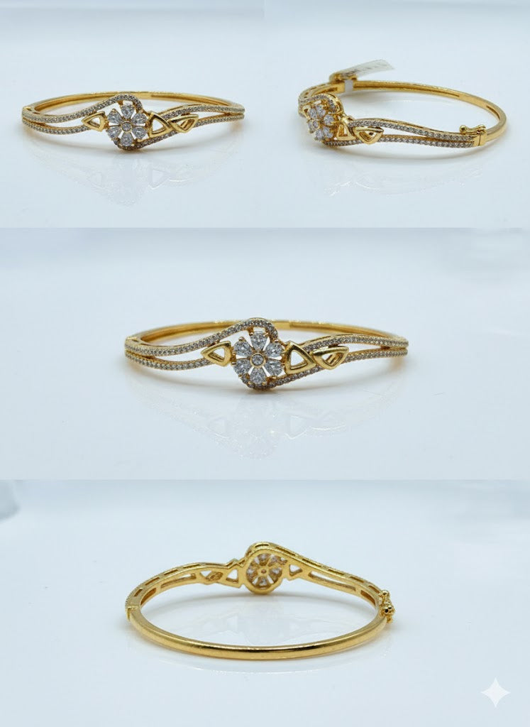Micro Gold Plated American Diamond Bracelet - Hinge Lock Daily wear Kada