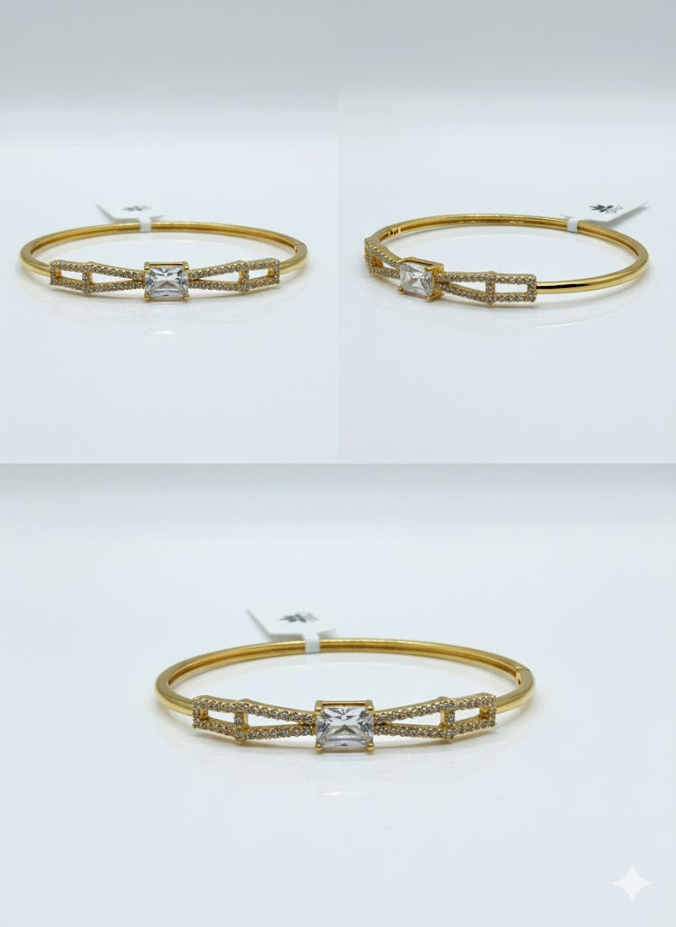 Micro Gold Plated American Diamond Bracelet - Hinge Lock Daily wear Kada Bangle