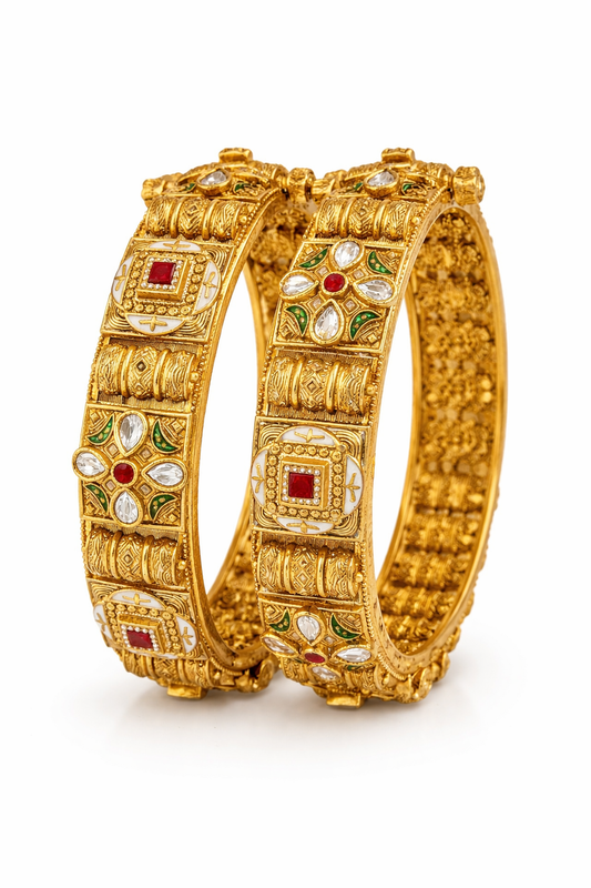 Kundan Heritage Gold-Finish Bracelet Pair