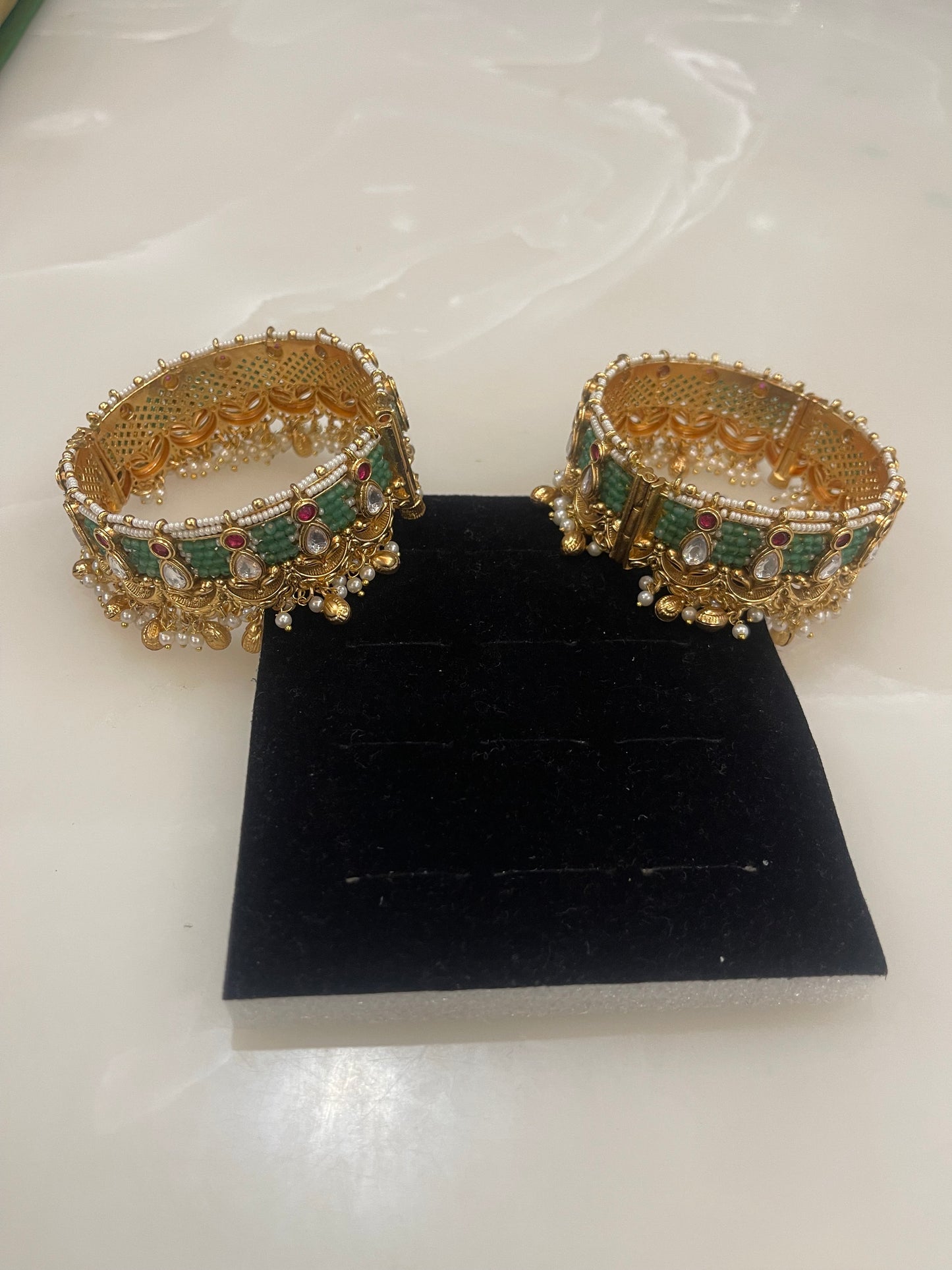 Rajwada Emerald Pearl Bridal Kada