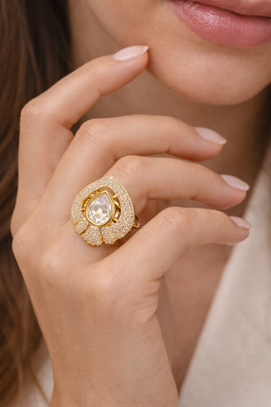 Celestia Pear Halo Diamond-Style Ring