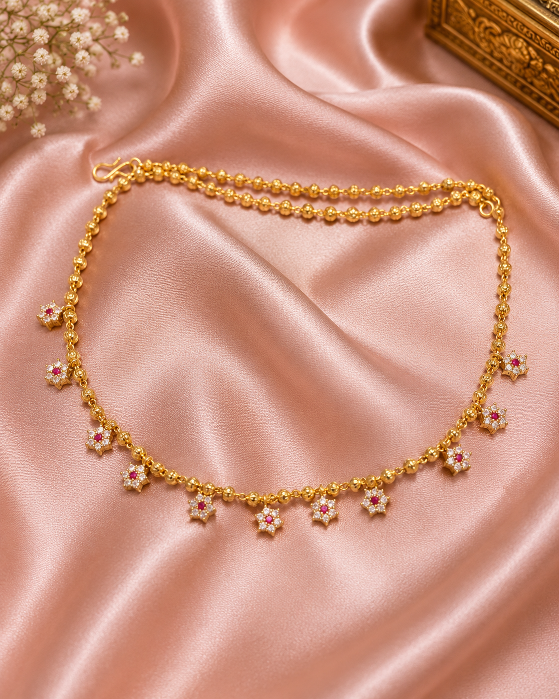 Ruby Star Charm Gold Necklace Chain