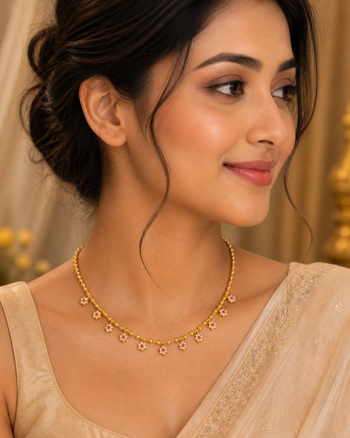 Ruby Star Charm Gold Necklace Chain