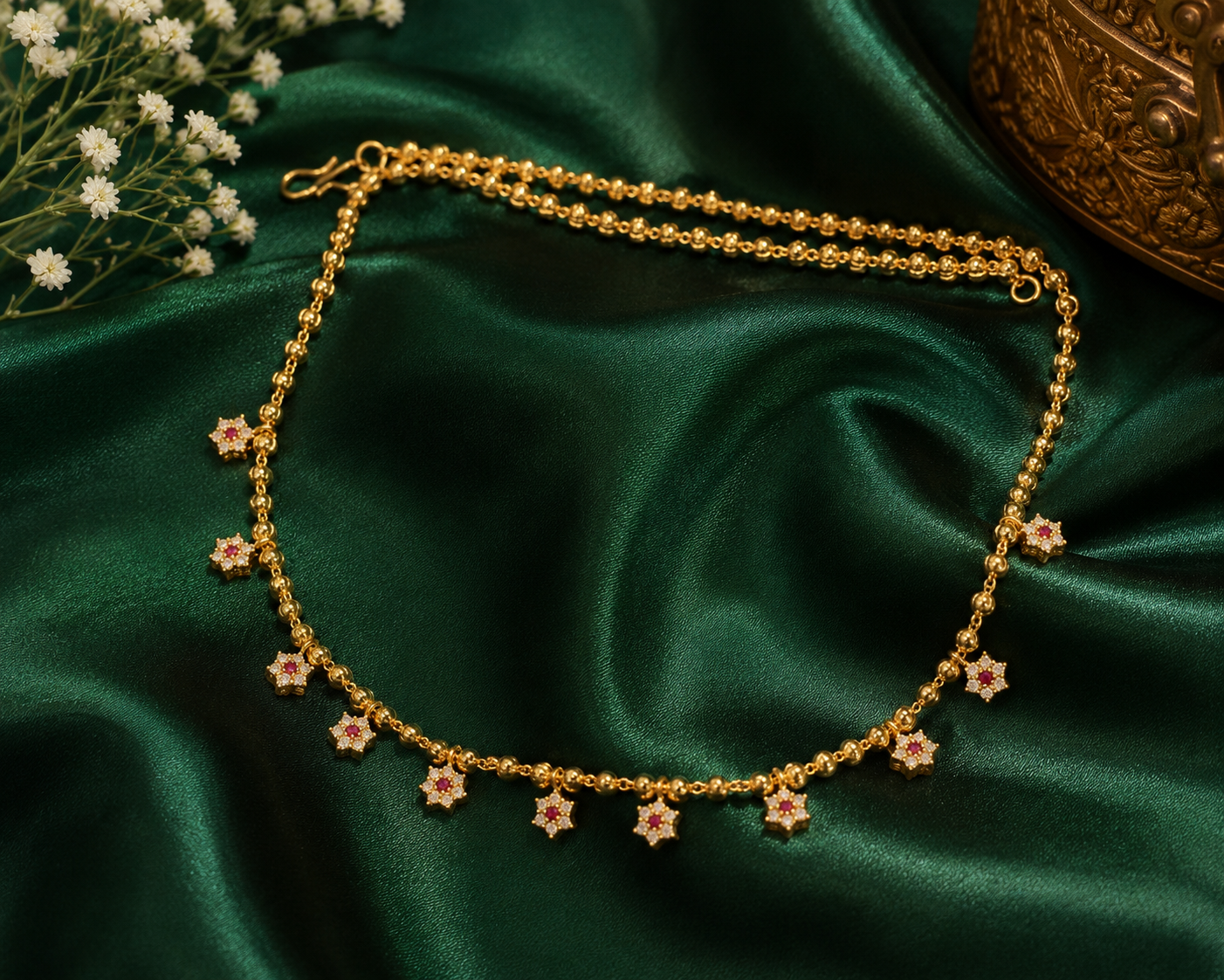 Ruby Star Charm Gold Necklace Chain