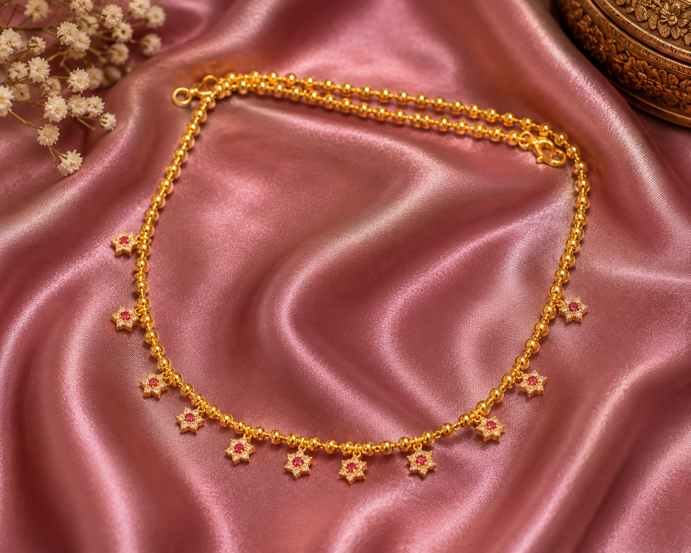 Ruby Star Charm Gold Necklace Chain