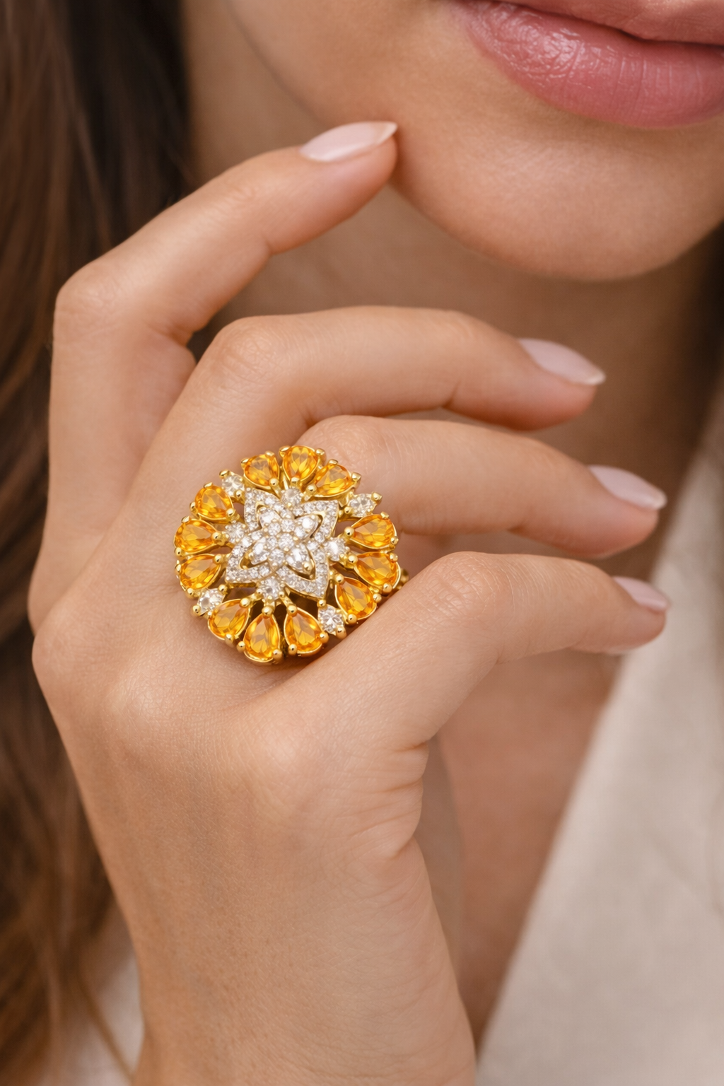 Crimson Bloom Diamond-Style Ring