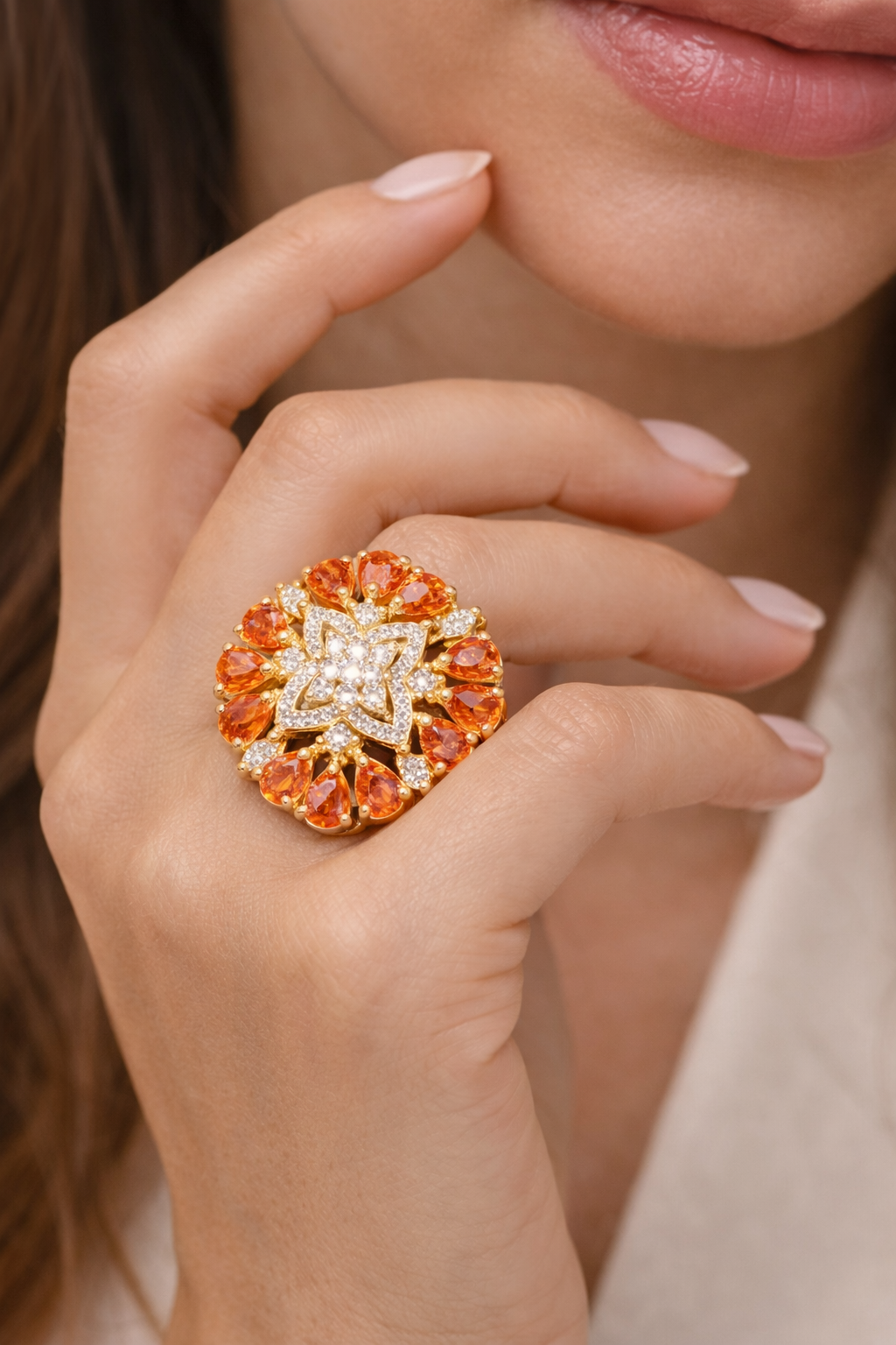 Crimson Bloom Diamond-Style Ring