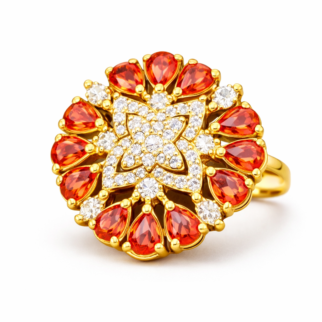 Crimson Bloom Diamond-Style Ring