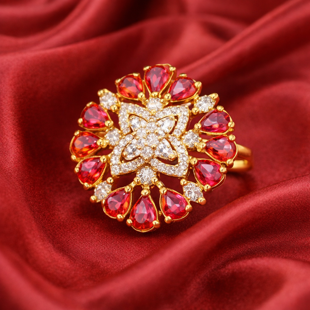 Crimson Bloom Diamond-Style Ring