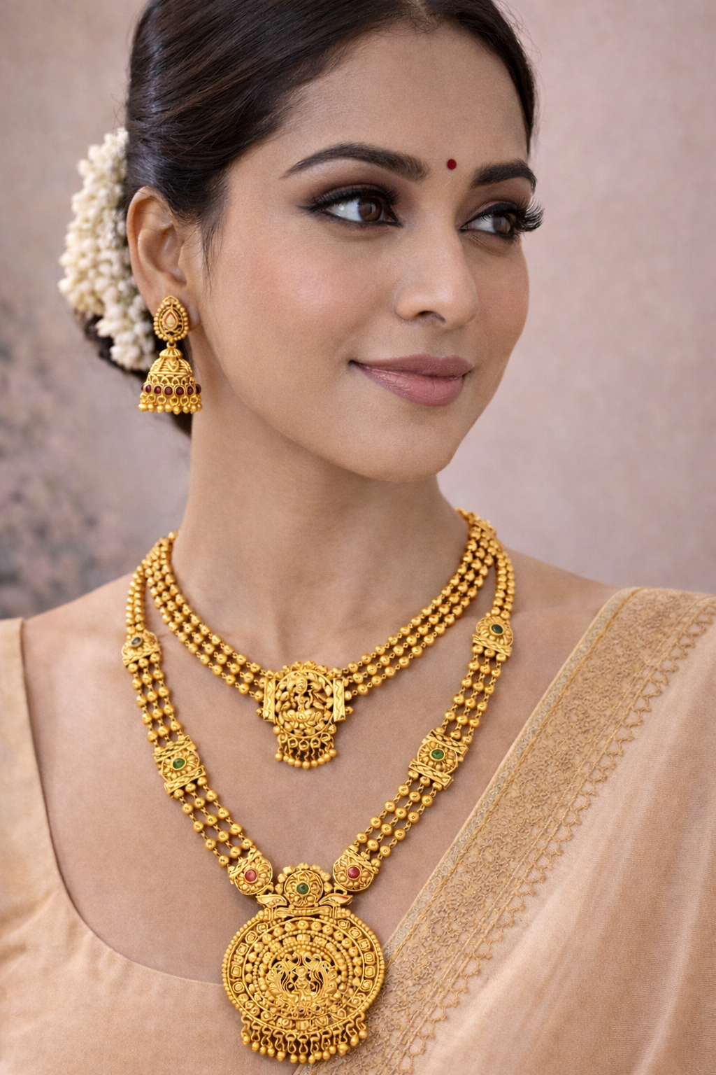 Devi Lakshmi Maa Dual Necklace Set