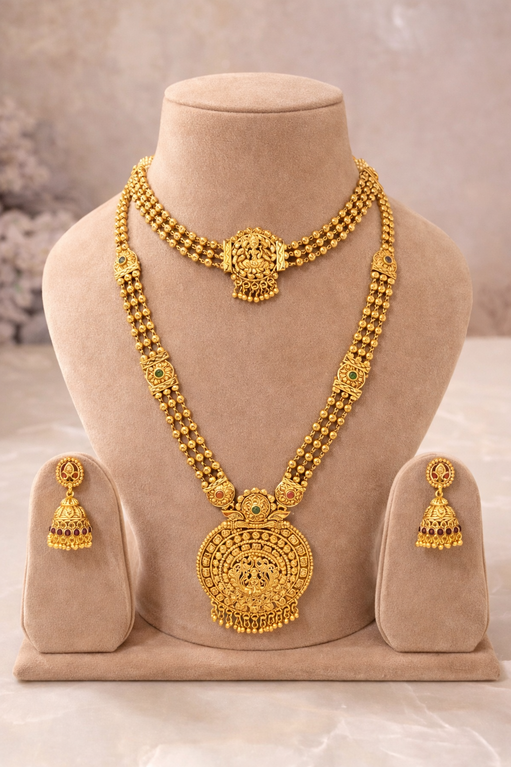 Devi Lakshmi Maa Dual Necklace Set