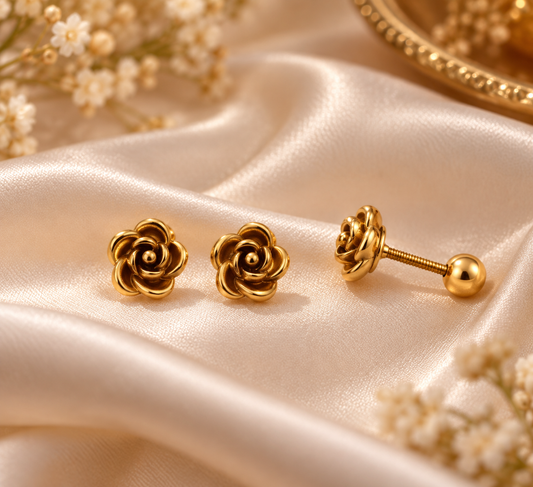 Golden Rose Stud Earrings
