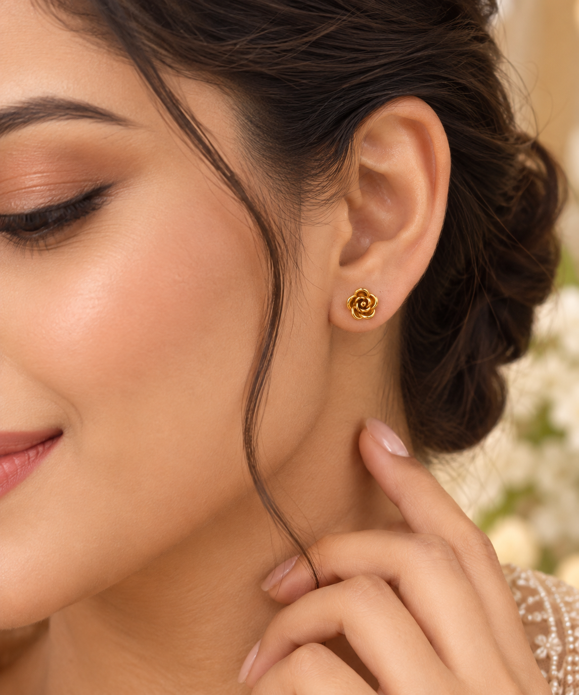Golden Rose Stud Earrings