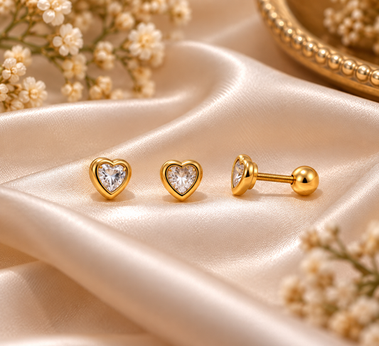 Golden Heart Stud Earrings