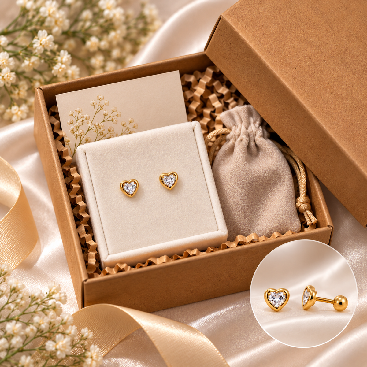 Golden Heart Stud Earrings