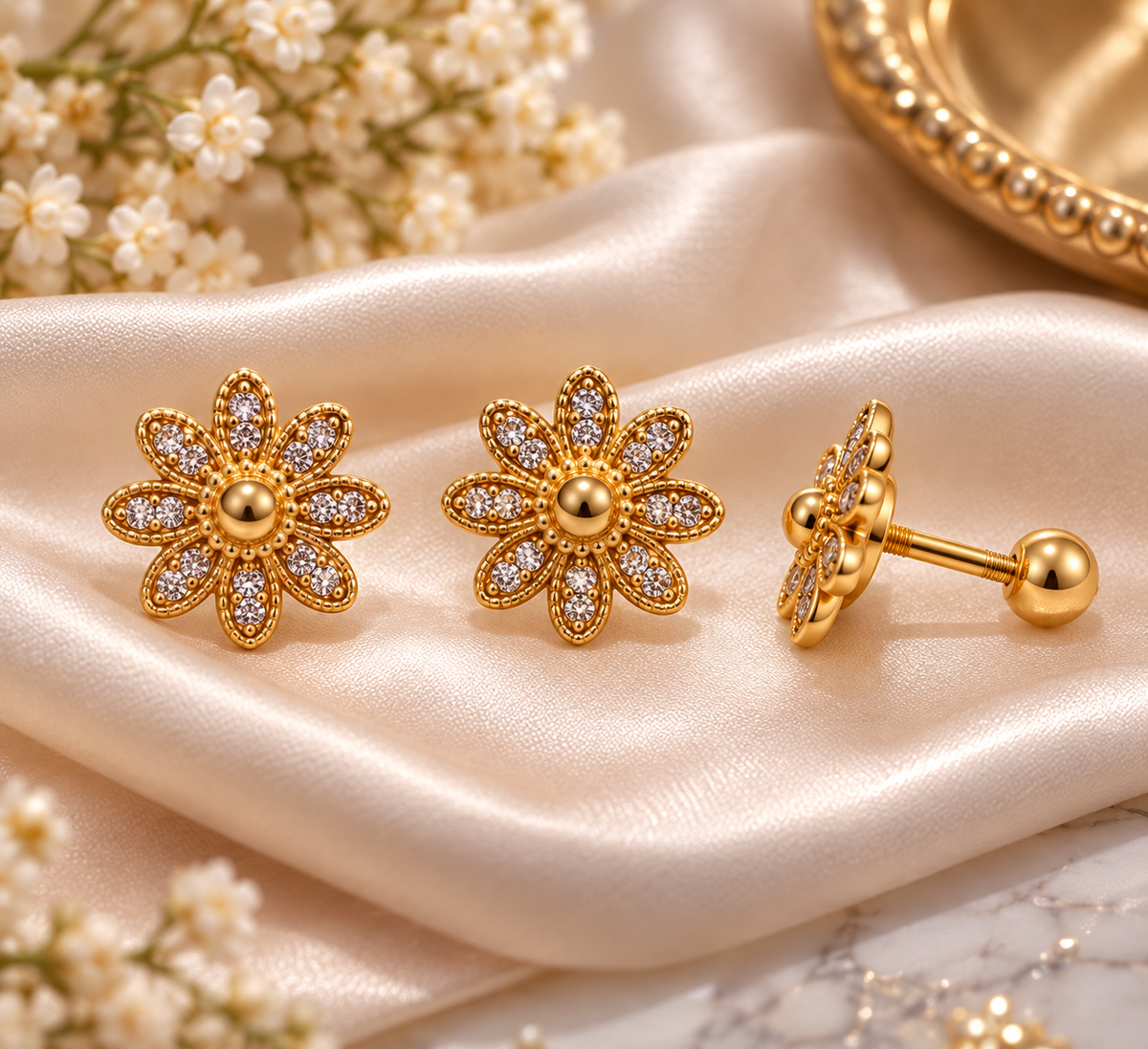 Golden Bloom Floral Stud Earrings