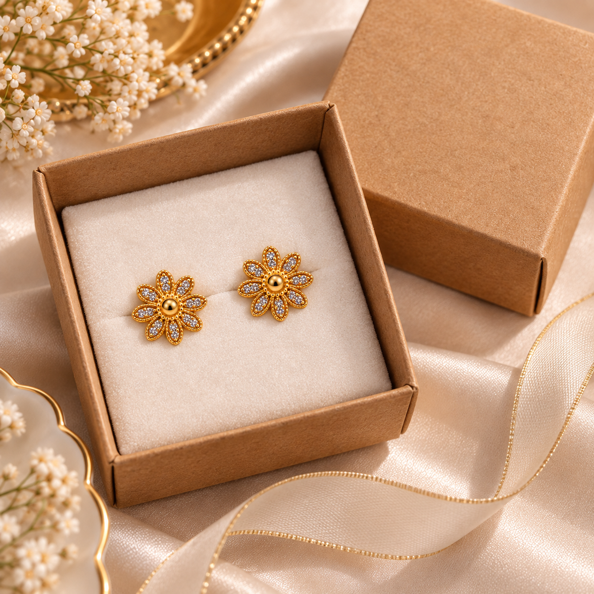 Golden Bloom Floral Stud Earrings