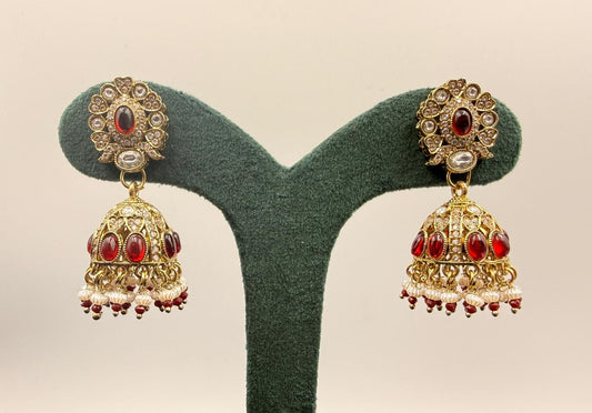 Ruby Kundan Jhumka Earrings