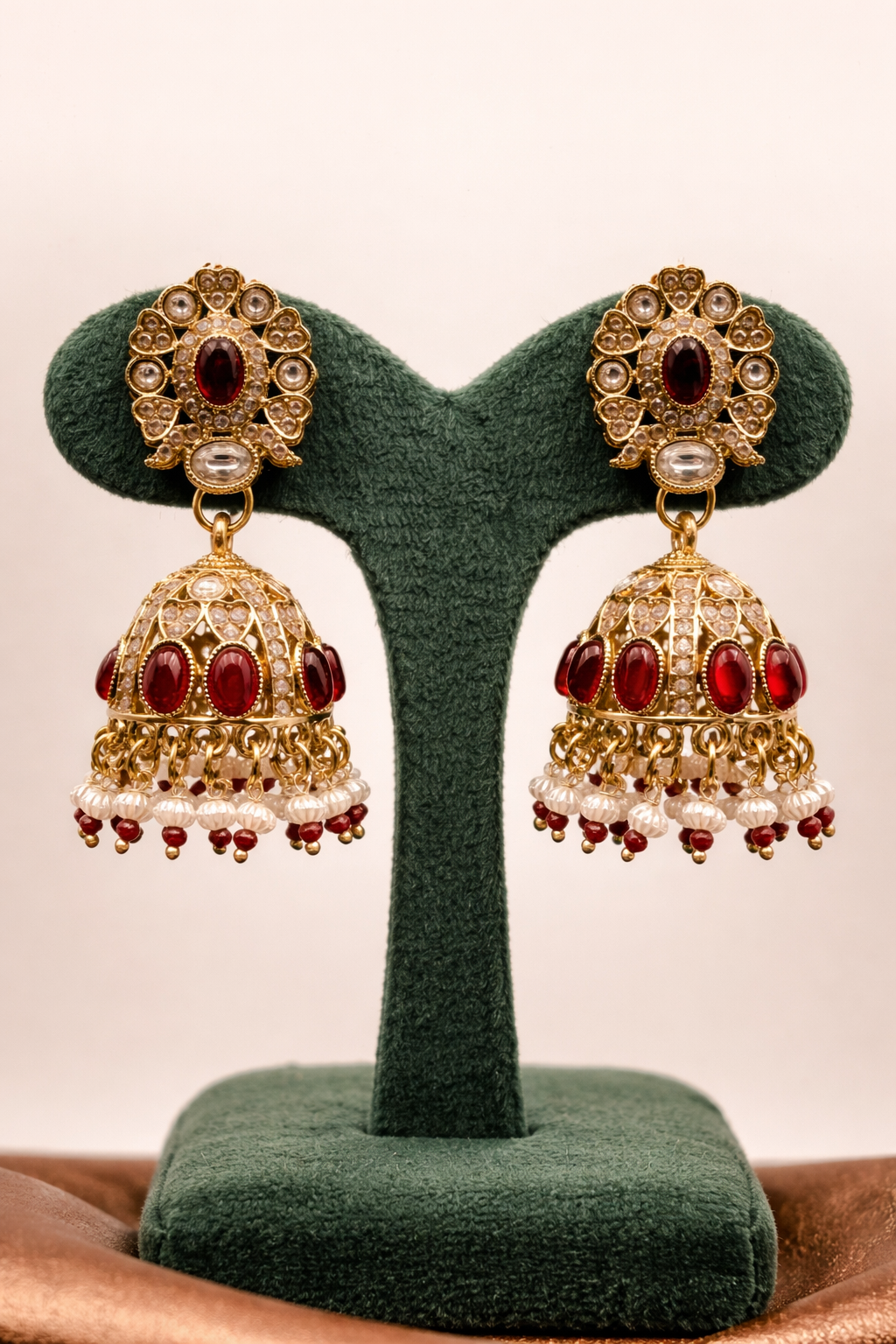 Ruby Kundan Jhumka Earrings