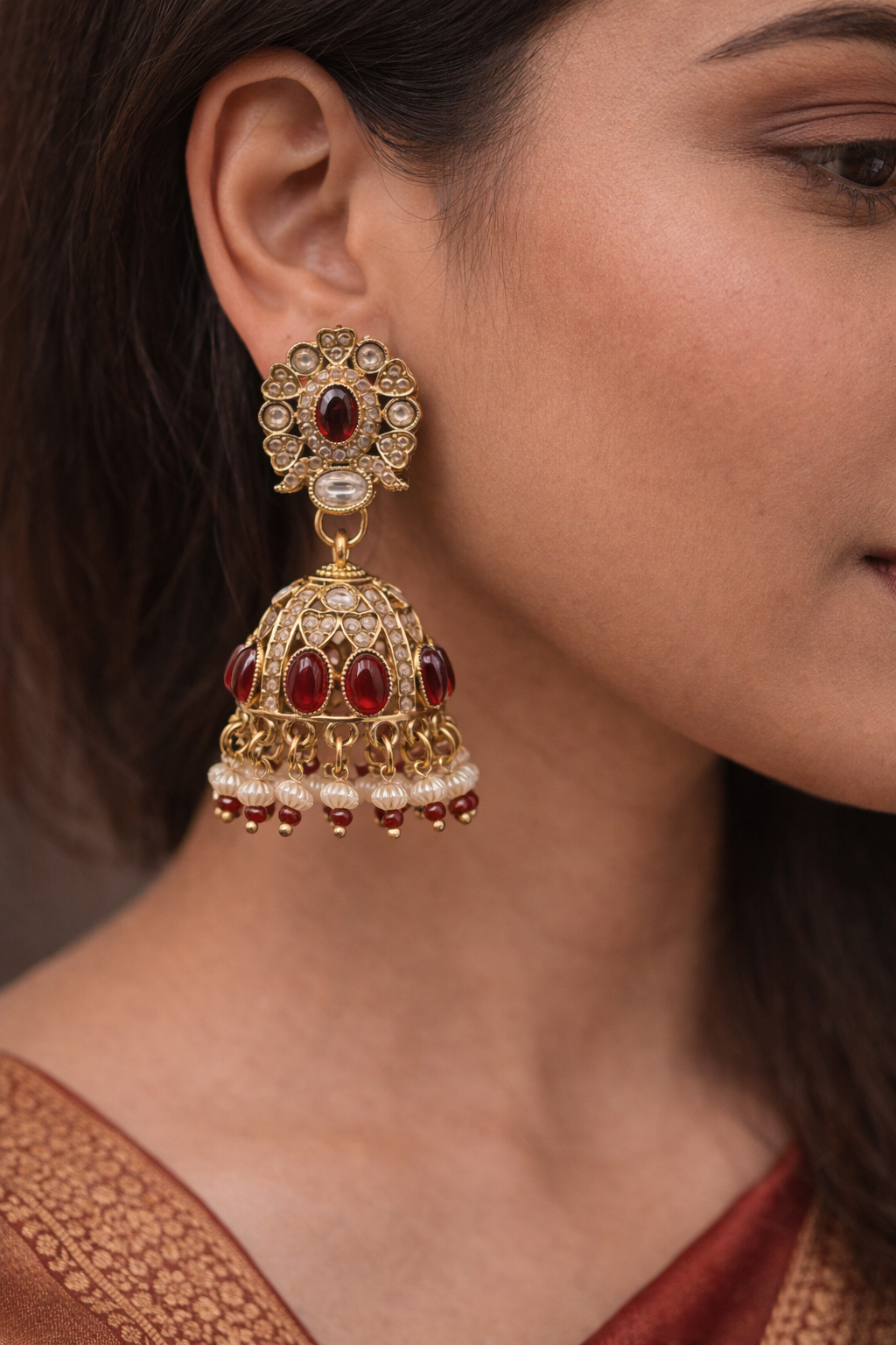 Ruby Kundan Jhumka Earrings