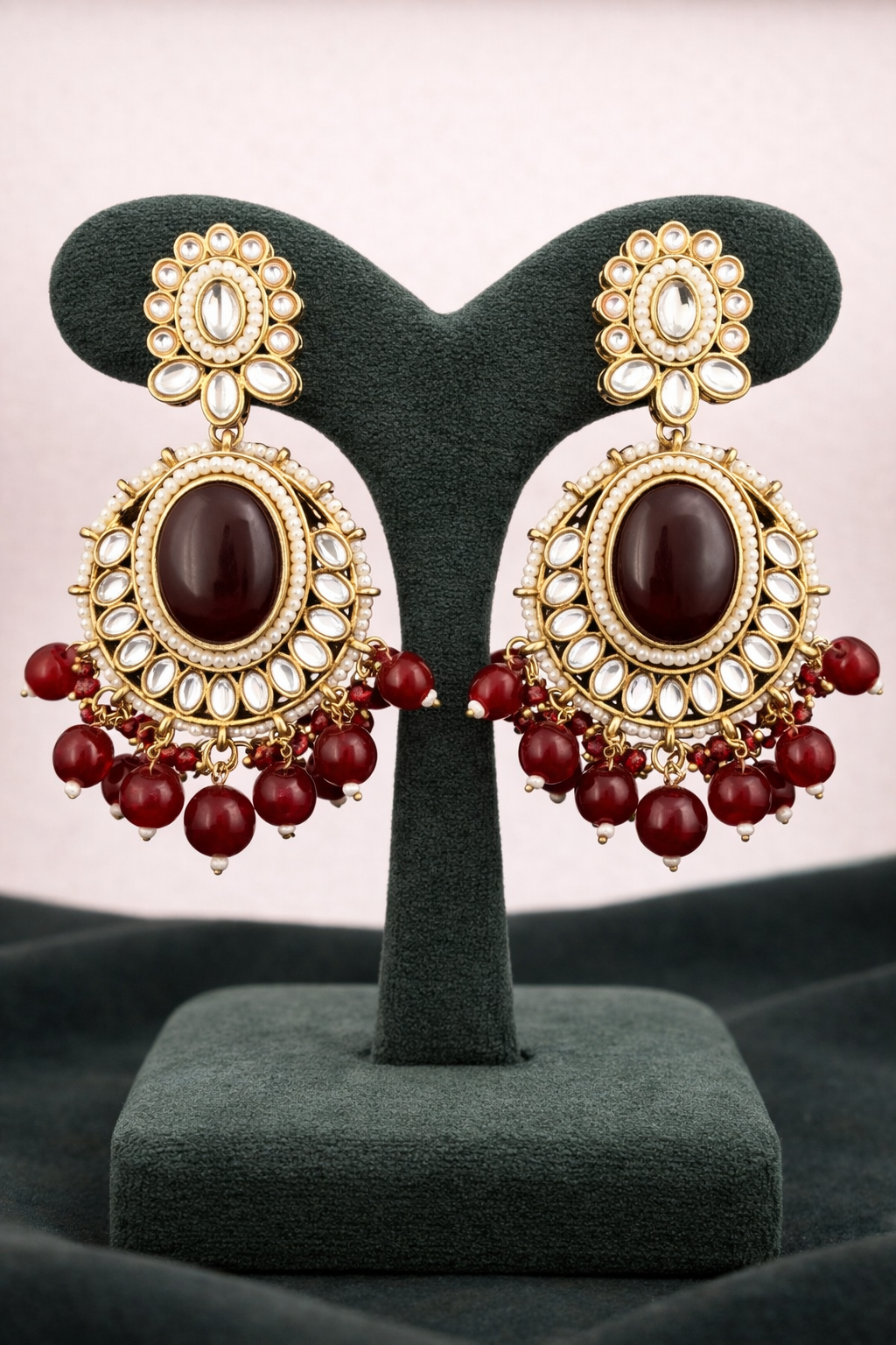 Ruby Aura Kundan Pearl Drop Earrings