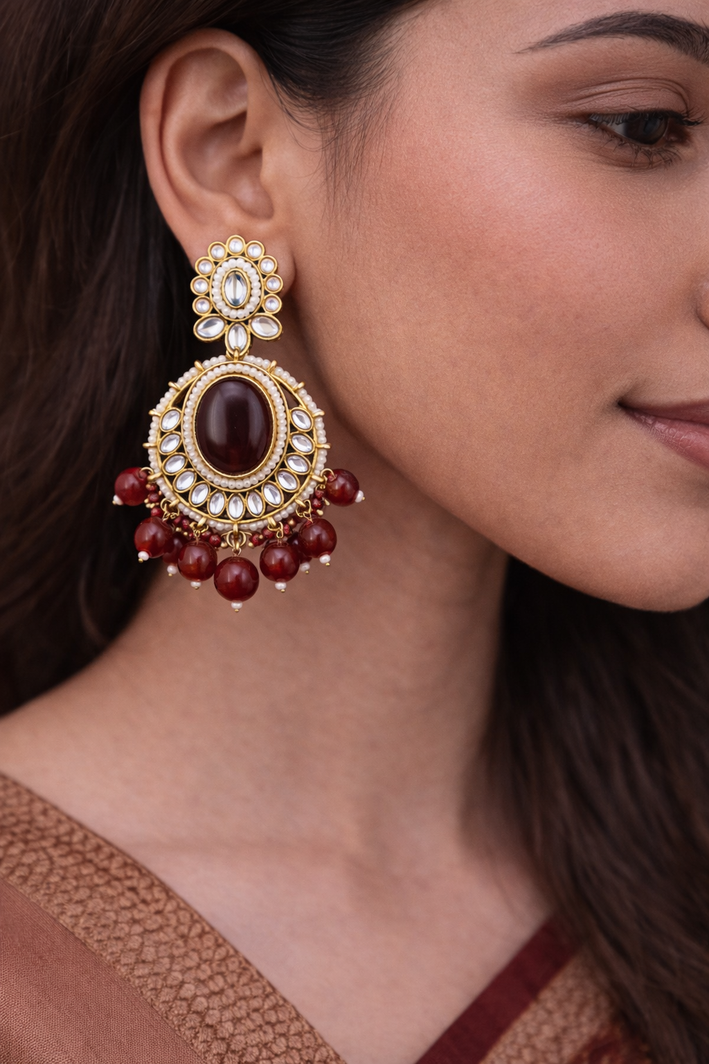 Ruby Aura Kundan Pearl Drop Earrings