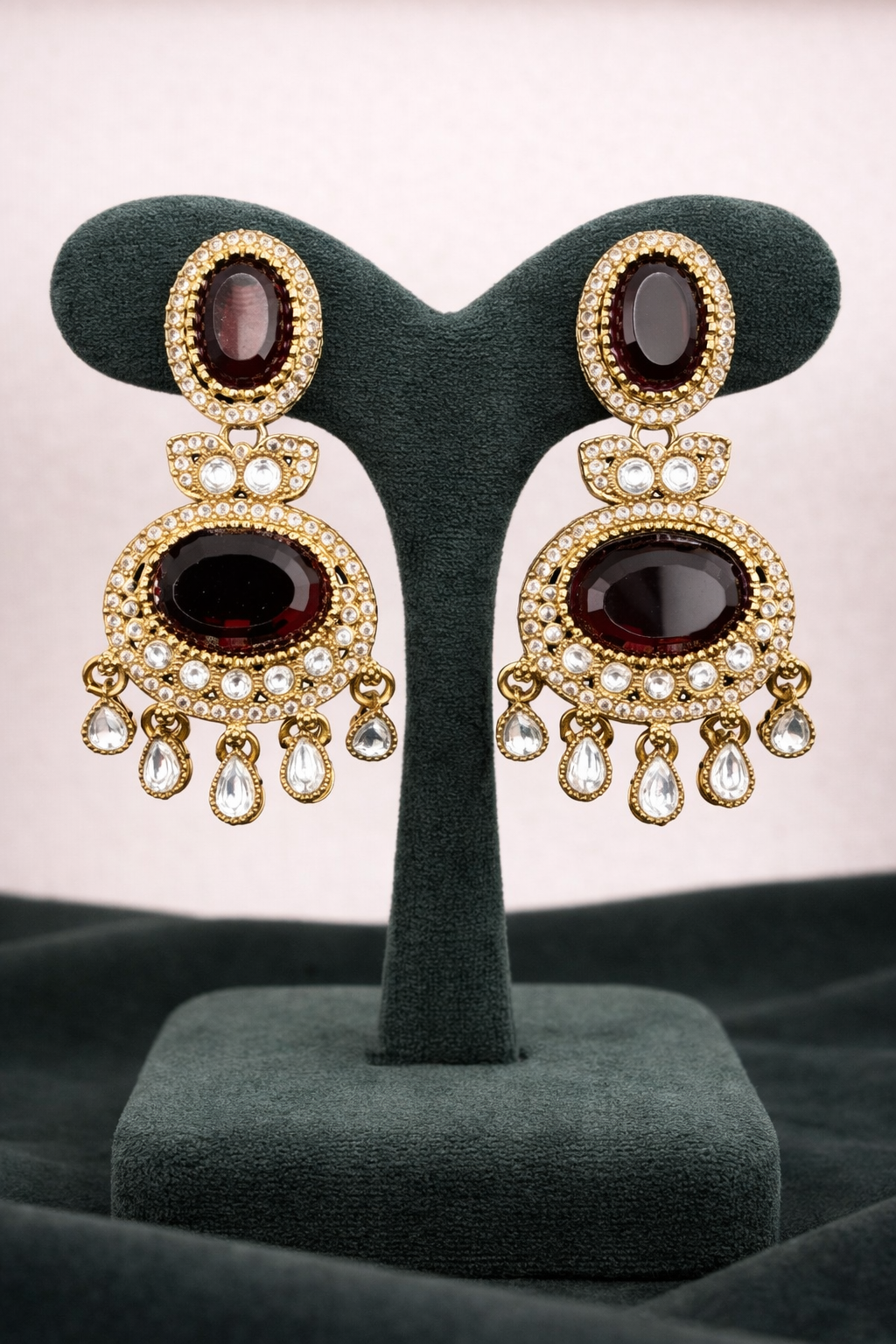 Royal Garnet Oval Kundan Drop Earrings