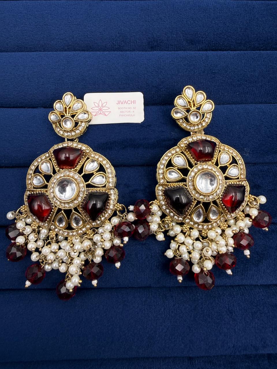 Ruby Kundan Pearl Chandbali Earrings