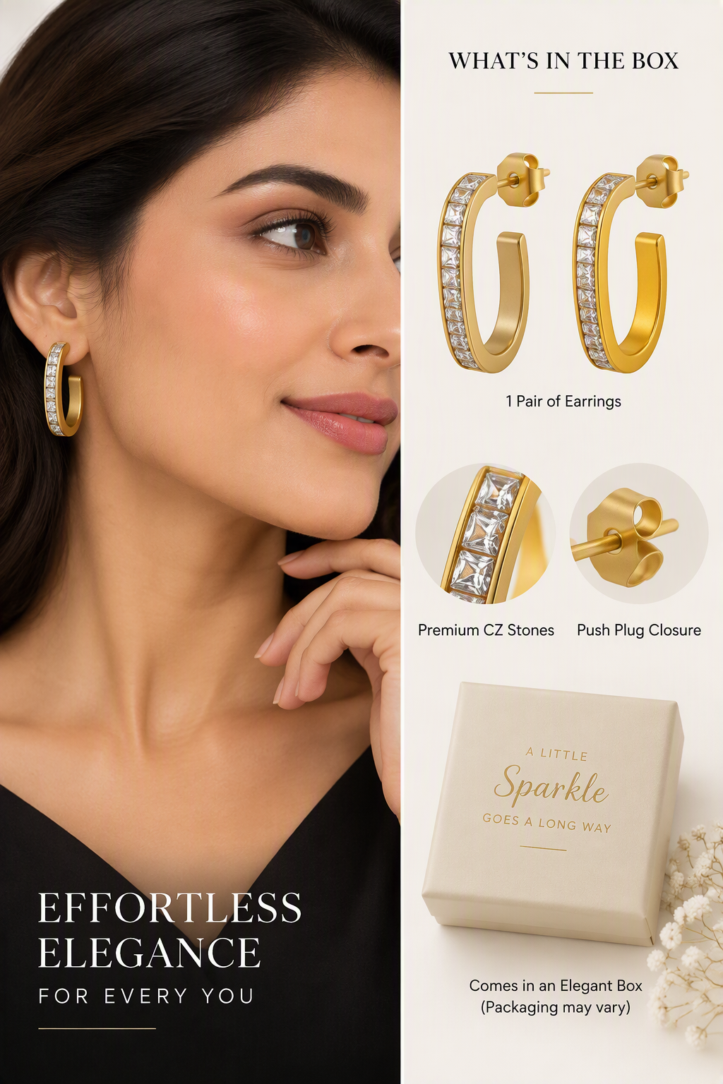 Golden CZ Open Hoop Earring