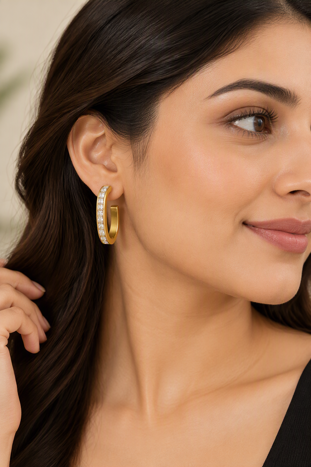 Golden CZ Open Hoop Earring
